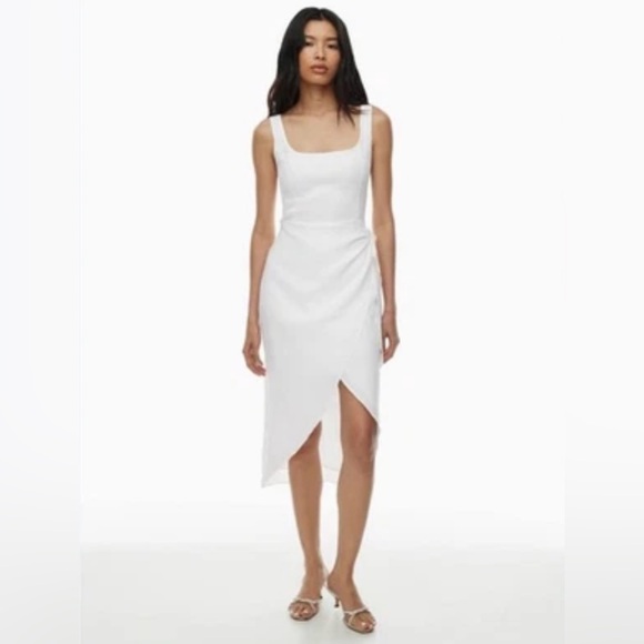 Aritzia Wilfred Saturn Linen Midi Dress Wrap Front Size 4 White Casual Vacation - Picture 1 of 10